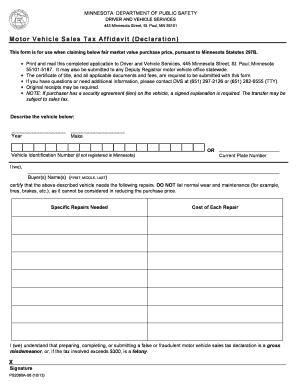 Minnesota Motor Vehicle Sales Tax Affidavit