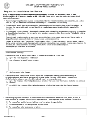 Minnesota Driver License Administrative Review Request