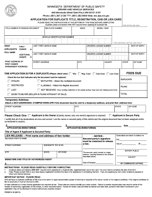 Minnesota Duplicate Title Application
