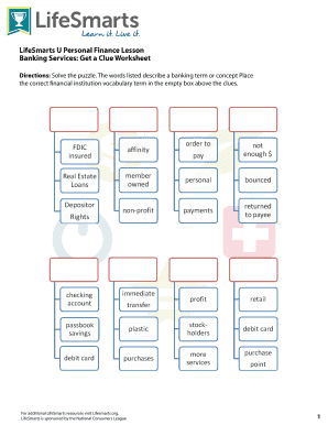 Banking Services Get a Clue Worksheet