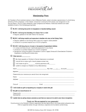 President's Club Membership Form