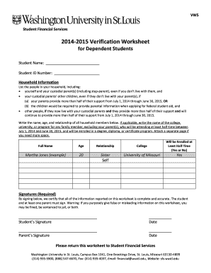 2014-2015 Verification Worksheet for Dependent Students