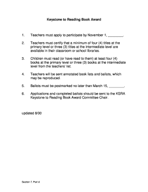Keystone to Reading Book Award Participation Form