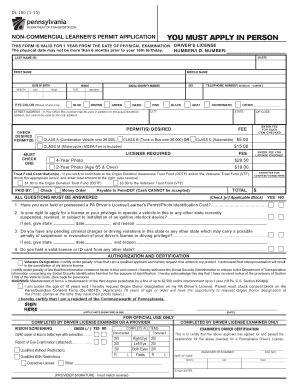 Pennsylvania Non-Commercial Learner's Permit Application