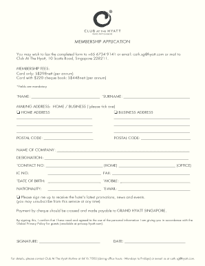 Hyatt Club Membership Application