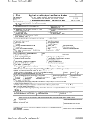 IRS Form SS-4 Application for Employer Identification Number