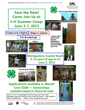 Save the Date Come Join Us at 4-H Summer Camp June 3-7 b2013b