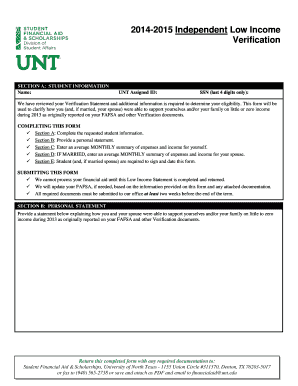 Independent Low Income Verification Form