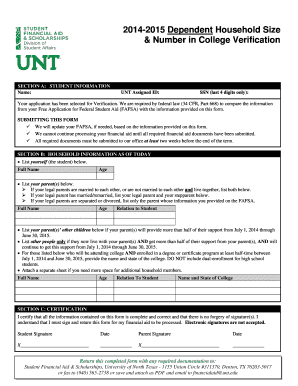 2014-2015 Dependent Household Size & College Verification Form