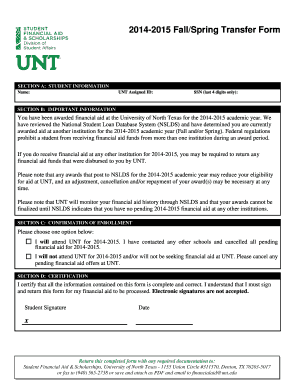 2014-2015 Fall/Spring Transfer Financial Aid Form