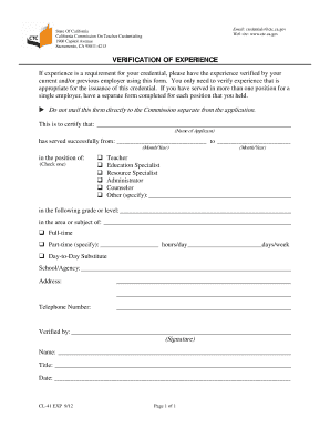 California Verification of Experience Form