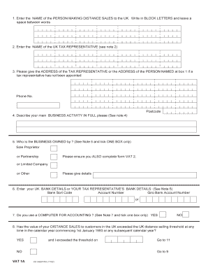 UK Distance Selling VAT Registration Form