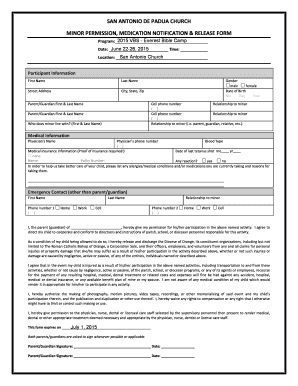 Minor Permission Medication Release Form