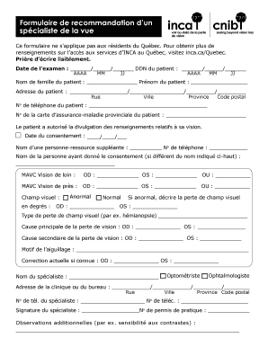 Formulaire de recommandation d’un spécialiste de la vue