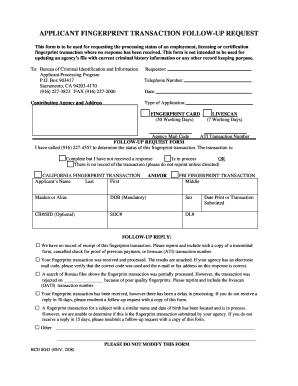 California Applicant Fingerprint Transaction Follow-Up Request