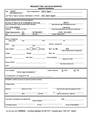 California Alarm Agent Live Scan Form