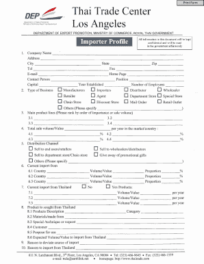 Thai Trade Center Importer Profile Form