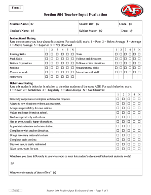 Section 504 Teacher Input Evaluation Form
