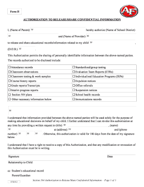 Authorization to Release Confidential Information