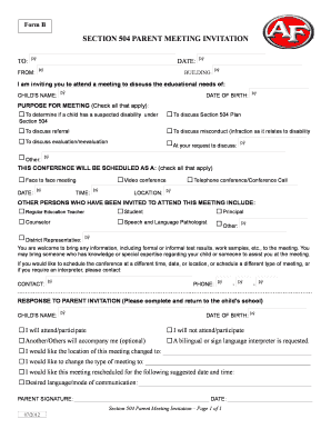 Section 504 Parent Meeting Invitation