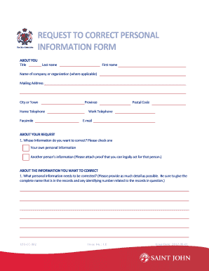 Request to Correct Personal Information Form
