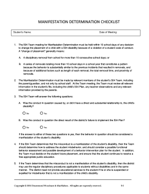 504 Manifestation Determination Checklist