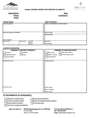 Claim Incident Report for Property and Liability