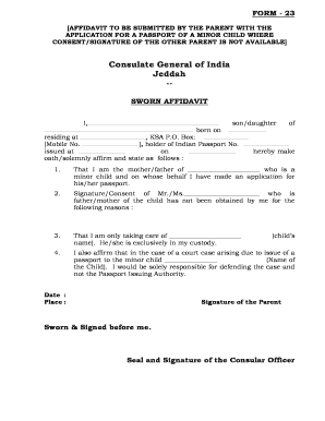 Affidavit for Minor Child Passport Consent