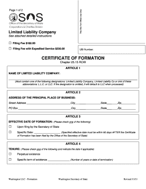 Washington LLC Certificate of Formation