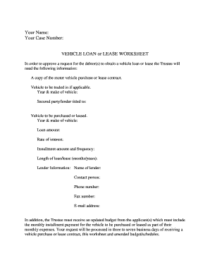 Vehicle Loan or Lease Worksheet