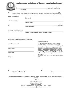 Authorization for Release of Coroner Investigation Reports
