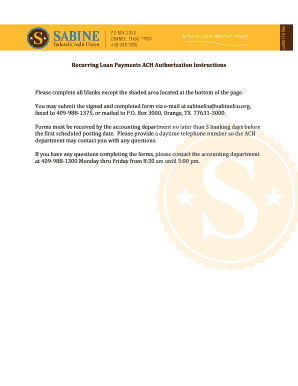 Recurring Loan Payments ACH Authorization Form