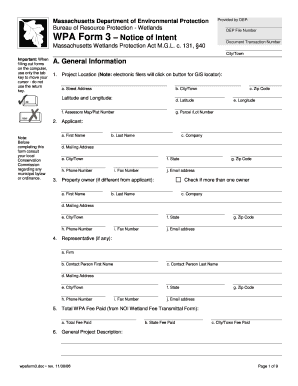 Massachusetts Wetlands Protection Act Notice of Intent