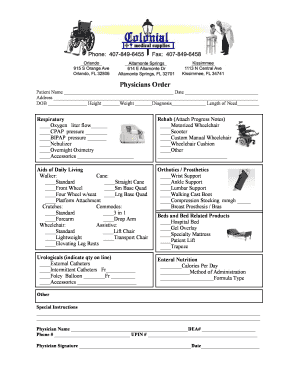 Physicians Order for Medical Equipment and Supplies