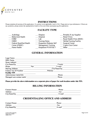 Coventry Facility Application Form