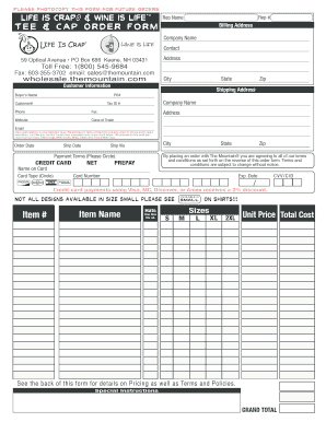 Tee & Cap Order Form