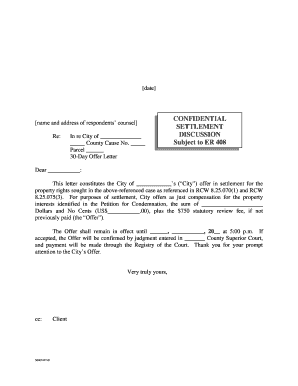 30-Day Offer Letter for Property Settlement