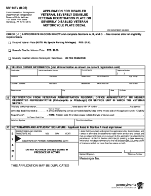 Pennsylvania Disabled Veteran Plate Application