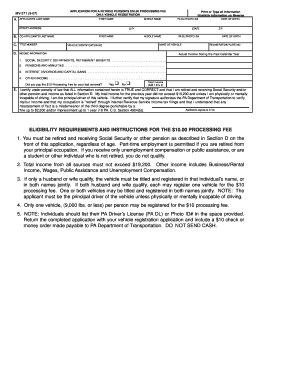 Pennsylvania Retired Person's Vehicle Registration Fee Application