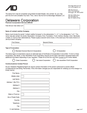 Delaware Corporation Formation Form