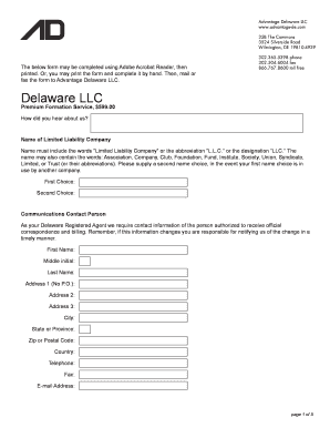 Delaware LLC Formation Form