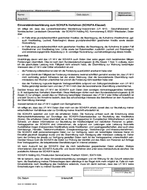 Einverständniserklärung zum SCHUFA-Verfahren