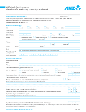 ANZ Credit Card Insurance Unemployment Claim Form