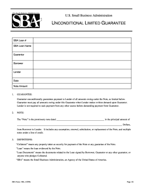 SBA Unconditional Limited Guarantee Form 148L