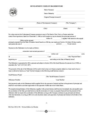 SBA Form 1504 Debenture Agreement