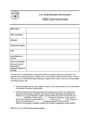SBA CDC Certification Form 2101