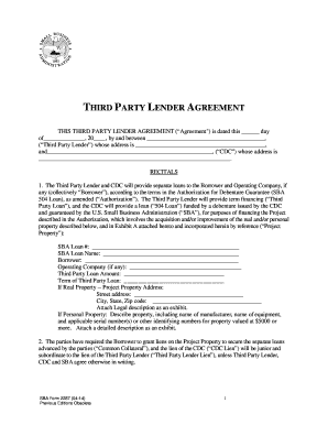 Third Party Lender Agreement