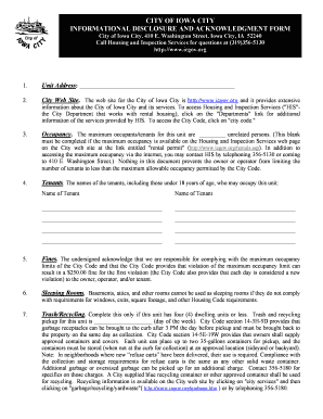 Iowa City Rental Occupancy Disclosure Form