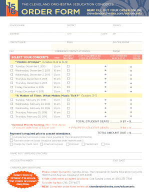 Cleveland Orchestra Education Concerts Order Form