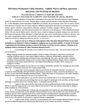 2015 Kaiser Permanente Colfax Marathon Liability Waiver